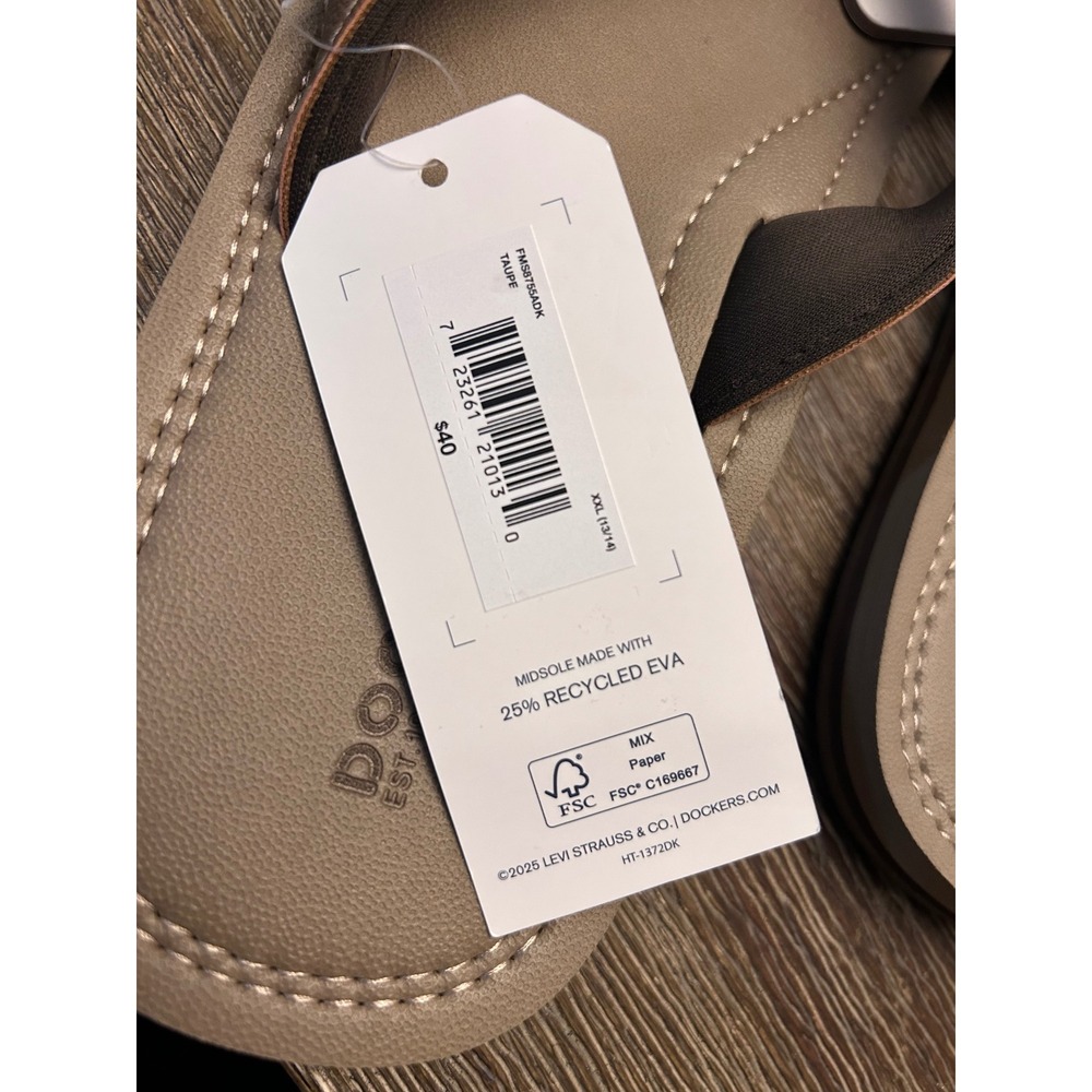 Dockers Mens Sandals Flip Flops Taupe Leather Comfort XX Large 13 14 - Picture 3 of 4
